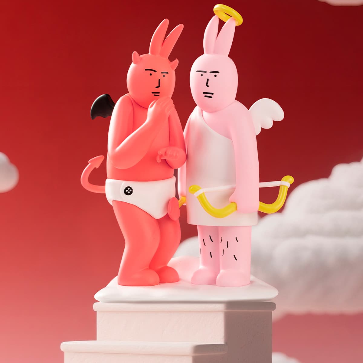 Фигурка 'Сомнения' из серии My Friend Rabbit Beautiful Mood Blind Box в виде кроликов-ангела и демона