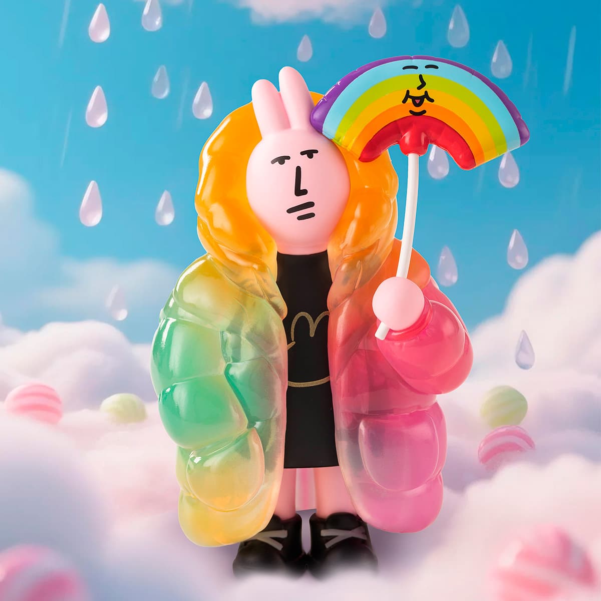 Фигурка 'Радуга' из серии My Friend Rabbit Beautiful Mood Blind Box в прозрачном радужном дождевике