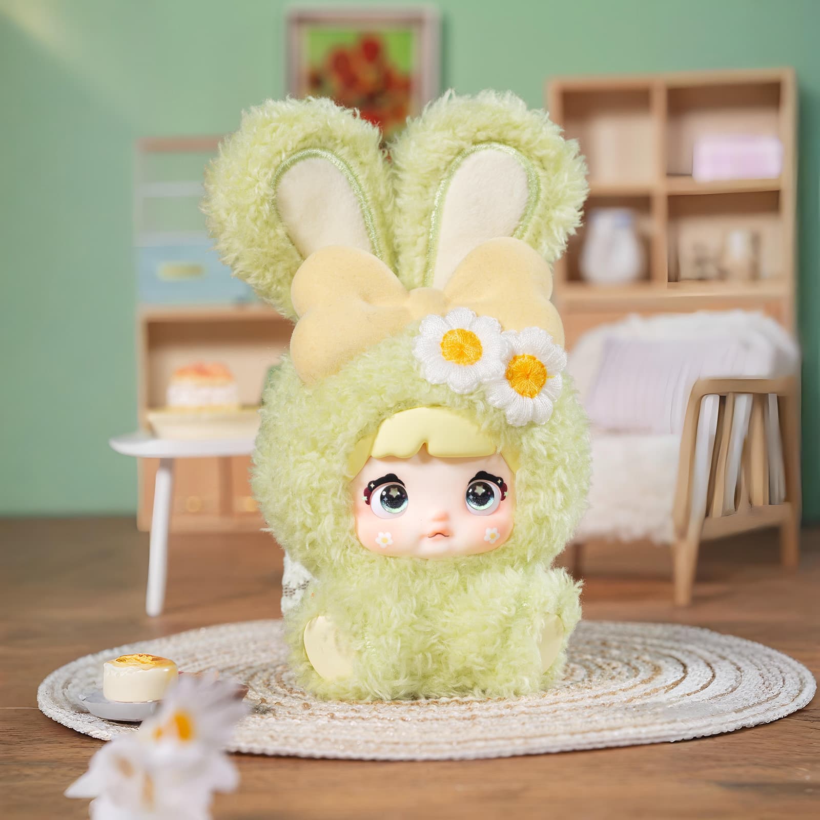 Фигурка 'Мята' из серии Nommi Baby Sweetheart Bunny Blind Box в салатовом костюме зайчика